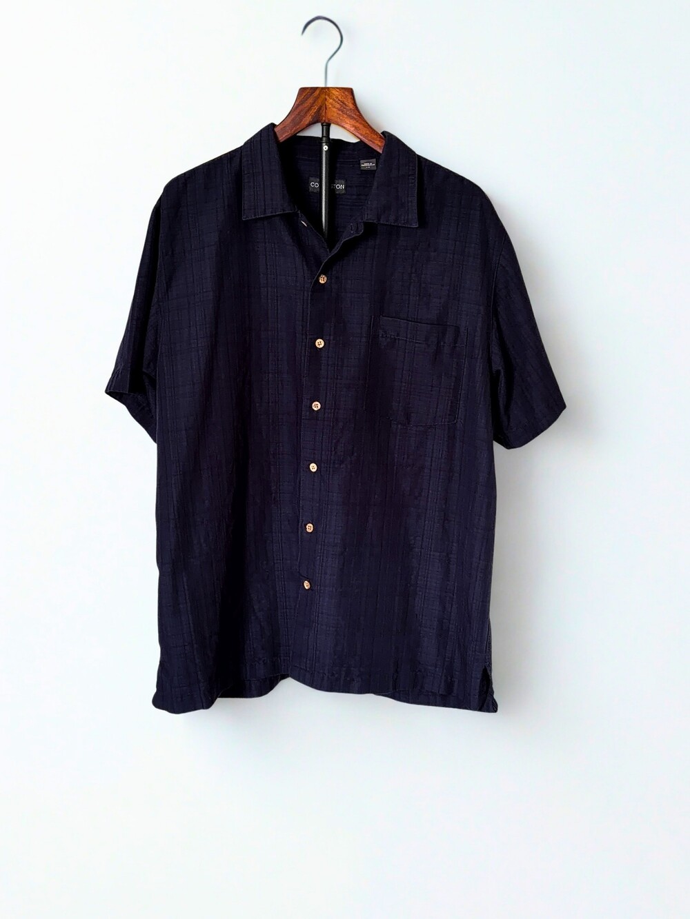 Covington Large Navy Textured Short Sleeve Button Up Shirt